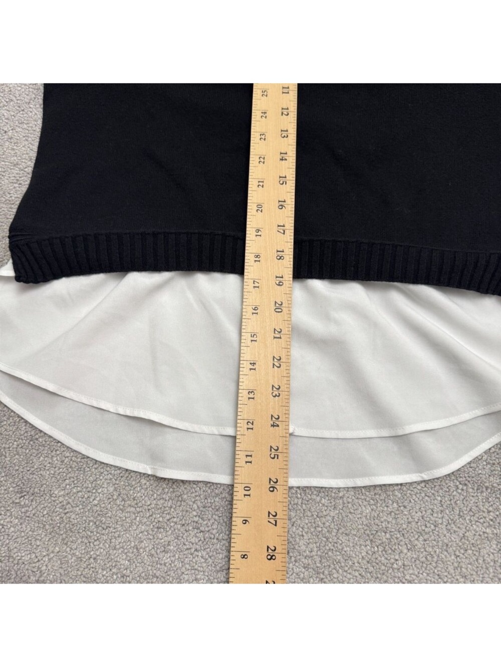 Adrianna Papell Black Layered-Look Crewneck Sweater with White Shirt Detail - Picture 11 of 13